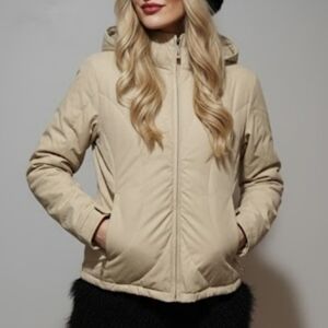 Burton Ski Jacket Medium Duck Down Heavy Snowboarding Coat Waist Gaiter Beige